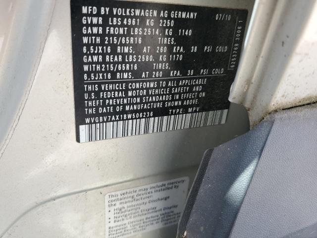 WVGBV7AX1BW506236 - 2011 VOLKSWAGEN TIGUAN S ვერცხლისფერი ფოტო 13