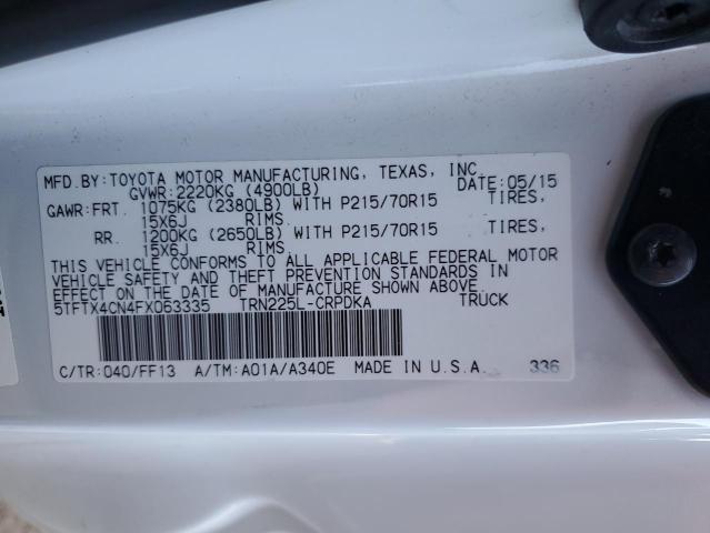 5TFTX4CN4FX063335 - 2015 TOYOTA TACOMA ACCESS CAB თეთრი ფოტო 12