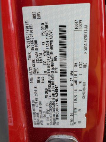 1FMCU0LZ1NUA24847 - 2022 FORD ESCAPE TITANIUM RED photo 13