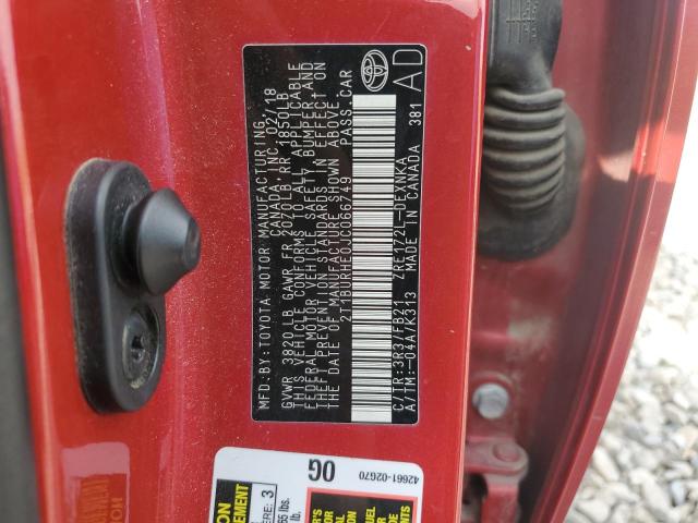 2T1BURHE0JC066749 - 2018 TOYOTA COROLLA L 红色 照片 12