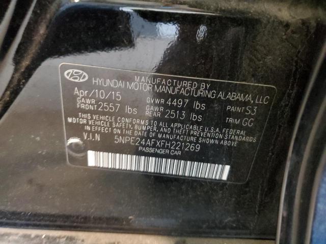 5NPE24AFXFH221269 - 2015 HYUNDAI SONATA SE BLACK photo 12