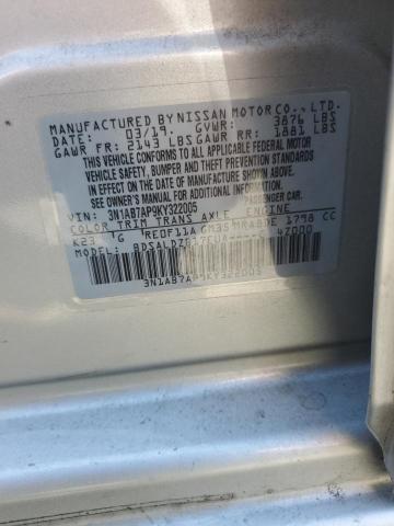 3N1AB7AP9KY322005 - 2019 NISSAN SENTRA S ვერცხლისფერი ფოტო 12