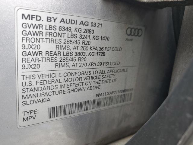WA1LXAF77MD034061 - 2021 AUDI Q7 PREMIUM PLUS SILVER photo 14