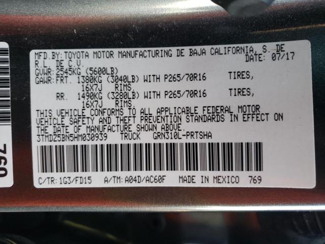 3TMDZ5BN5HM030939 - 2017 TOYOTA TACOMA DOUBLE CAB 灰色 照片 12
