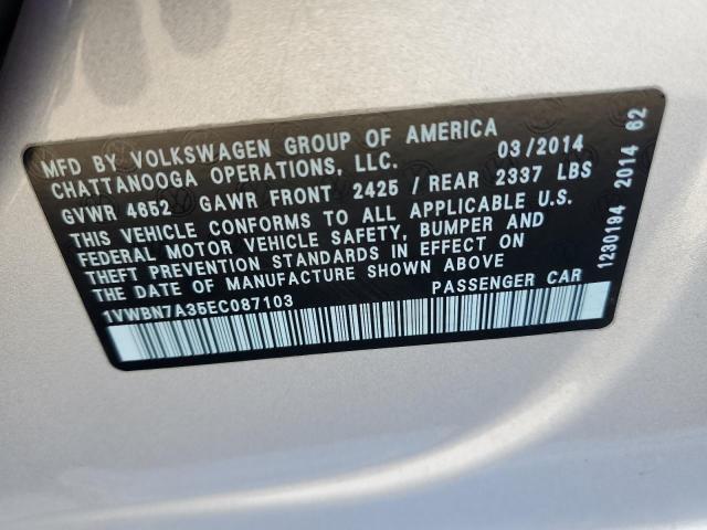 1VWBN7A35EC087103 - 2014 VOLKSWAGEN PASSAT SE SILVER photo 12
