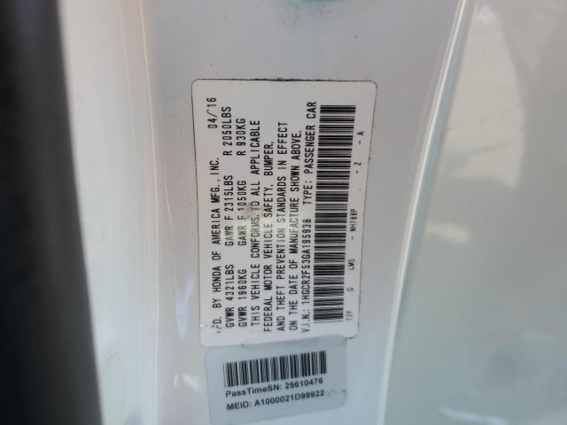 1HGCR2F53GA195938 - 2016 HONDA ACCORD SPORT 白色 照片 12