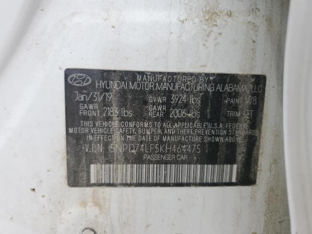 5NPD74LF5KH464475 - 2019 HYUNDAI ELANTRA SE WHITE photo 12