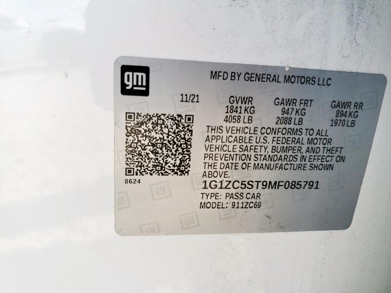 1G1ZC5ST9MF085791 - 2021 CHEVROLET MALIBU LS WHITE photo 12