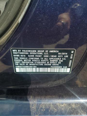 1VWAT7A39EC091754 - 2014 VOLKSWAGEN PASSAT S BLUE photo 12