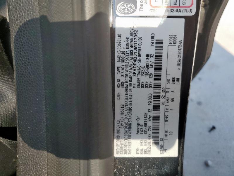 3FADP4BJ1JM117052 - 2018 FORD FIESTA SE 黑色 照片 12