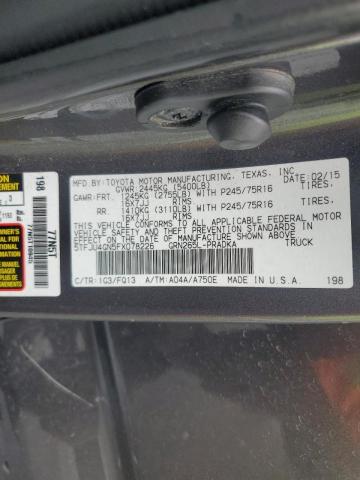 5TFJU4GN5FX078226 - 2015 TOYOTA TACOMA DOUBLE CAB PRERUNNER GRAY photo 12