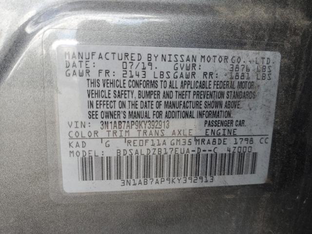 3N1AB7AP9KY392913 - 2019 NISSAN SENTRA S GRAY photo 13