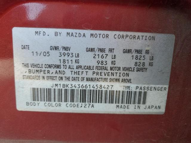 JM1BK343661458427 - 2006 MAZDA 3 HATCHBACK RED photo 12