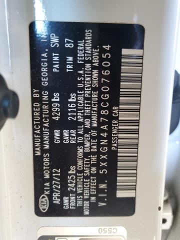 5XXGN4A78CG076054 - 2012 KIA OPTIMA EX WHITE photo 12