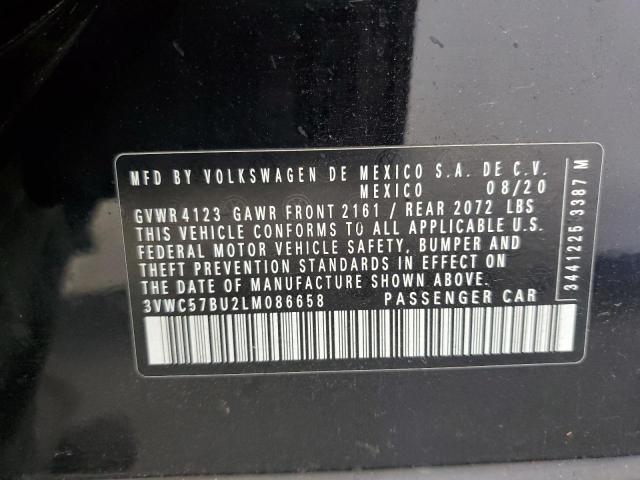 3VWC57BU2LM086658 - 2020 VOLKSWAGEN JETTA S BLACK photo 12