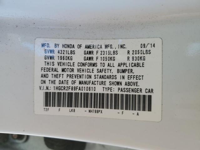 1HGCR2F89FA010610 - 2015 HONDA ACCORD EXL WHITE photo 13