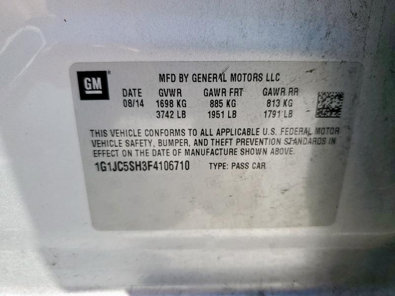 1G1JC5SH3F4106710 - 2015 CHEVROLET SONIC LT 银色 照片 12