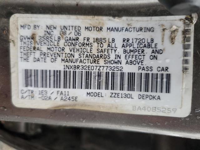 1NXBR32E07Z773252 - 2007 TOYOTA COROLLA CE Gri fotoğraf 12