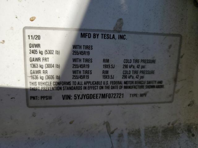 5YJYGDEE7MF072721 - 2021 TESLA MODEL Y Білий фото 13