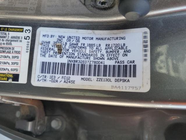 1NXBR32E07Z780041 - 2007 TOYOTA COROLLA CE GRAY photo 12