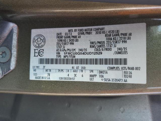 1FMCU0GX4DUD12529 - 2013 FORD ESCAPE SE GREEN photo 14