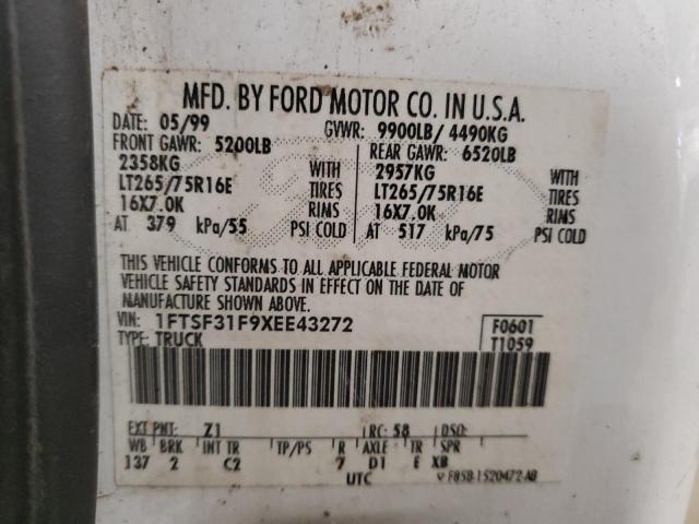 1FTSF31F9XEE43272 - 1999 FORD F350 SRW SUPER DUTY WHITE photo 12