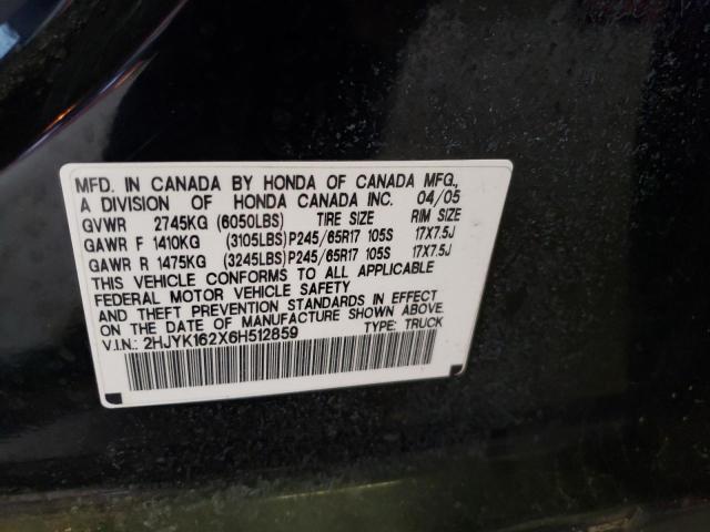 2HJYK162X6H512859 - 2006 HONDA RIDGELINE RT BLACK photo 12