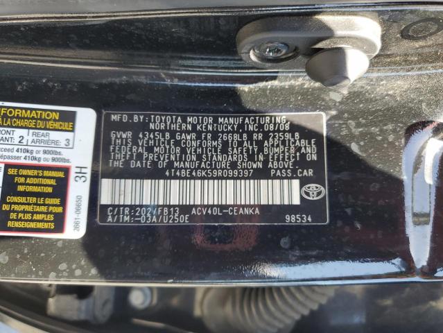 4T4BE46K59R099397 - 2009 TOYOTA CAMRY BASE BLACK photo 12