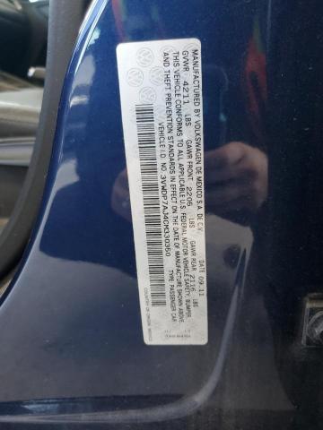 3VWDP7AJ4CM330350 - 2012 VOLKSWAGEN JETTA SE BLUE photo 12