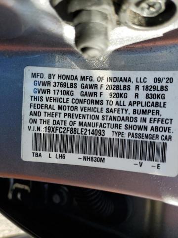 19XFC2F88LE214093 - 2020 HONDA CIVIC SPORT Srebrny zdjęcie 12