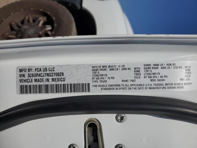 3C6UR4CJ7NG270629 - 2022 RAM 2500 TRADESMAN WHITE photo 10