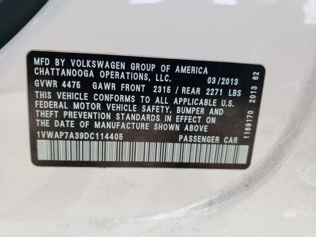 1VWAP7A39DC114405 - 2013 VOLKSWAGEN PASSAT S WHITE photo 12