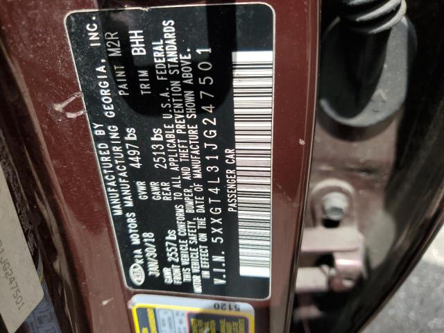 5XXGT4L31JG247501 - 2018 KIA OPTIMA LX BURGUNDY photo 12