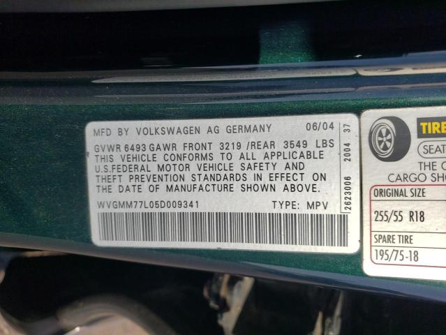 WVGMM77L05D009341 - 2005 VOLKSWAGEN TOUAREG 4.2 GREEN photo 13