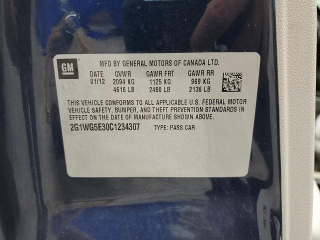 2G1WG5E30C1234307 - 2012 CHEVROLET IMPALA LT BLUE photo 12