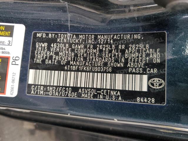 4T1BF1FK6FU903756 - 2015 TOYOTA CAMRY LE CHARCOAL photo 12