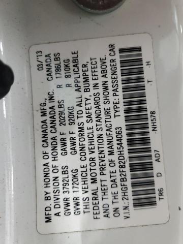 2HGFB2F82DH544063 - 2013 HONDA CIVIC EX Ақ фото 12