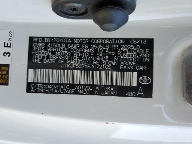 JTKJF5C7XE3072105 - 2014 TOYOTA SCION TC თეთრი ფოტო 12