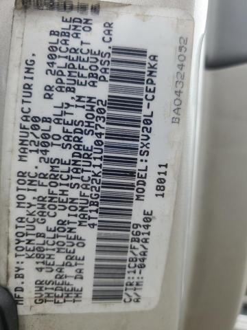 4T1BG22K11U047302 - 2001 TOYOTA CAMRY CE GOLD photo 12