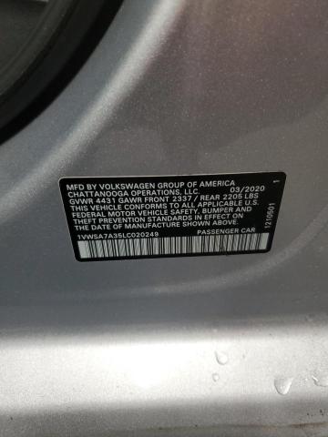 1VWSA7A35LC020249 - 2020 VOLKSWAGEN PASSAT SE ვერცხლისფერი ფოტო 12