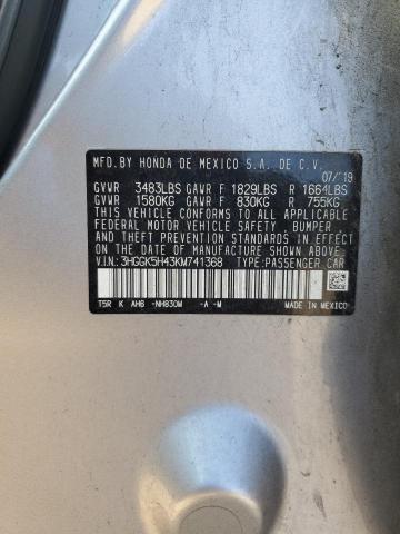 3HGGK5H43KM741368 - 2019 HONDA FIT LX Արծաթագույն լուսանկար 12