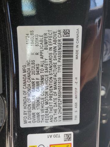 2HGFE2F56SH551639 - 2025 HONDA CIVIC SPORT BLACK photo 13