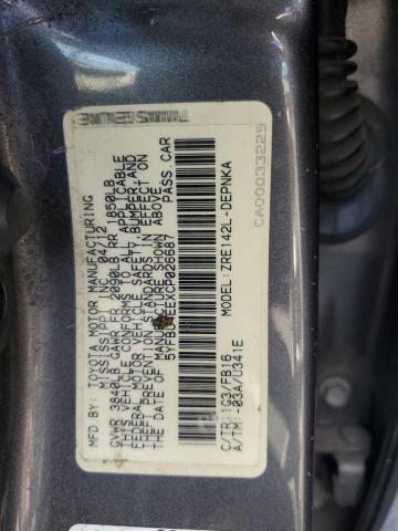 5YFBU4EEXCP026687 - 2012 TOYOTA COROLLA BASE CHARCOAL photo 12