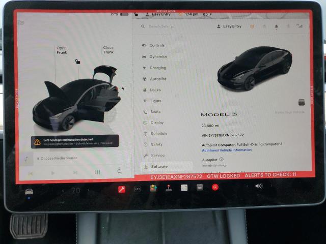 5YJ3E1EAXNF287572 - 2022 TESLA MODEL 3 შავი ფოტო 9