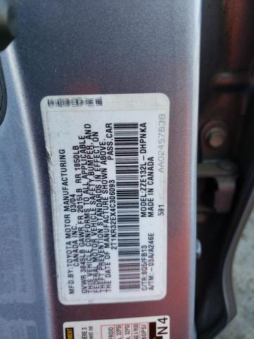 2T1KR32EX4C306093 - 2004 TOYOTA COROLLA MA XR BLUE photo 13