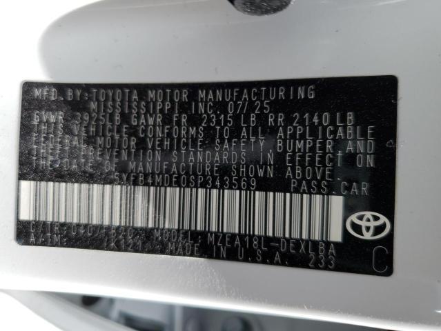 5YFB4MDE0SP343569 - 2025 TOYOTA COROLLA LE WHITE photo 12