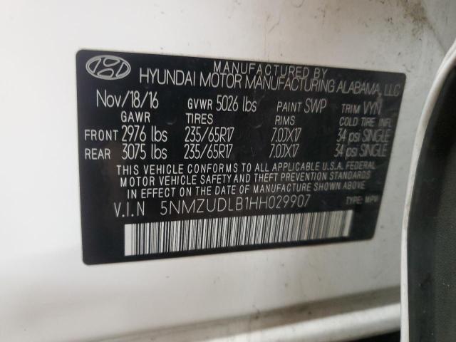 5NMZUDLB1HH029907 - 2017 HYUNDAI SANTA FE S WHITE photo 12