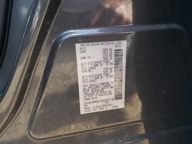 5N1AR2MM6DC609578 - 2013 NISSAN PATHFINDER S GRAY photo 12