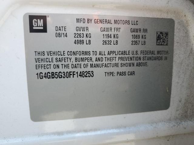 1G4GB5G30FF148253 - 2015 BUICK LACROSSE WHITE photo 12