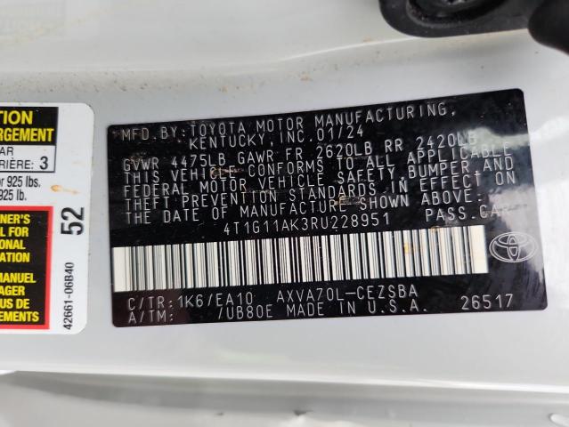4T1G11AK3RU228951 - 2024 TOYOTA CAMRY SE NIGHT SHADE WHITE photo 13